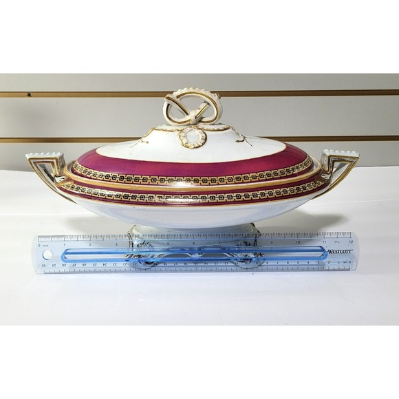 Antique Porcelain candy dish footed pedestal bowl with lid 12 inch - Picture 2 of 12